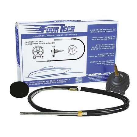 UFLEX USA Uflex Fourtech 9&#39; Black Mach Rotary Steering System w/Helm, Bezel &amp; Cable FOURTECHBLK09